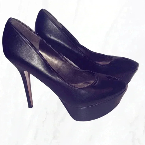 Sam Edelman stylish platform stiletto club trendy black leather peep toe heels 8 - Picture 2 of 4